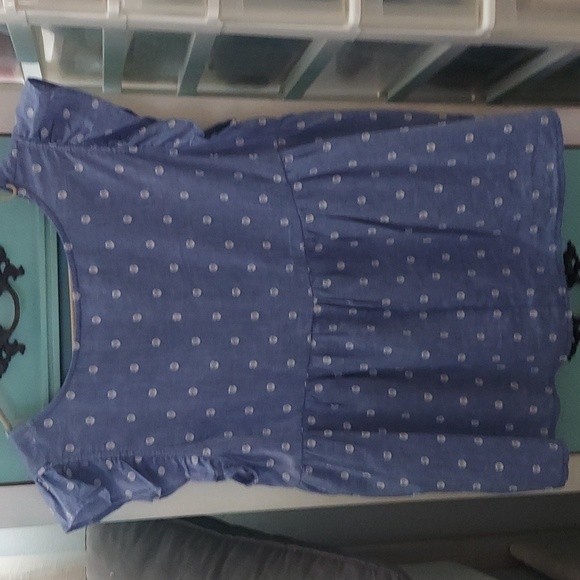 Anthropologie Everly blue polka dot Ruffle Baby Doll Top blouse Sz M - Picture 5 of 9